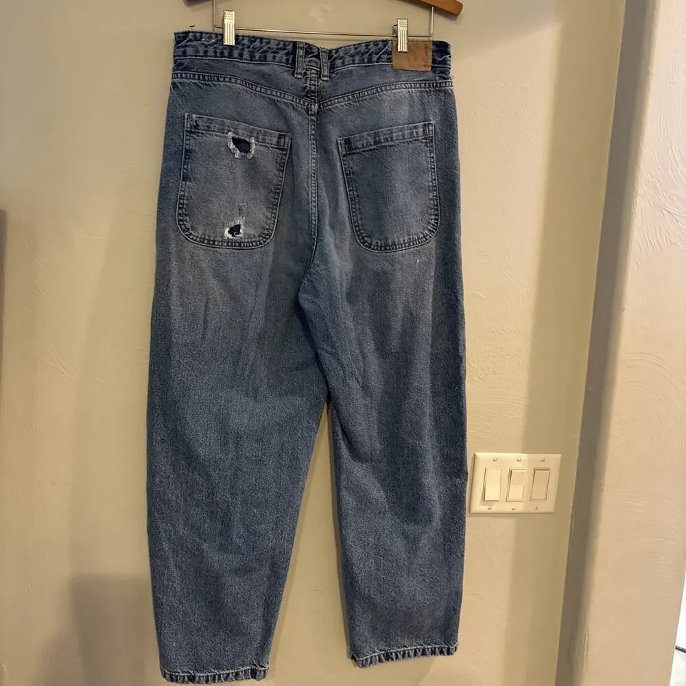 Pull&Bear Wide‎ Leg High Rise Jeans Size 10 Boho Lived in Baggy 36x30 Streetwear